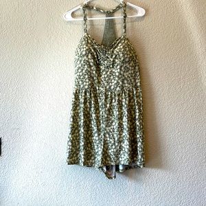 Sage green jumper\Romper with white flowers and a lace back bra pads included